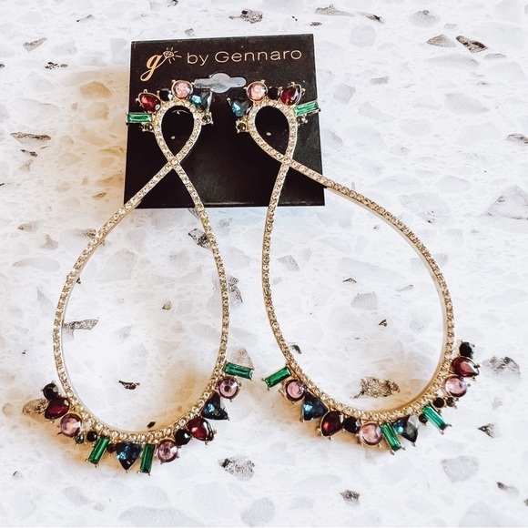 G by Gennaro Women's Gold & Multi Colored Dangle Jeweled Earrings NEW - Picture 1 of 4